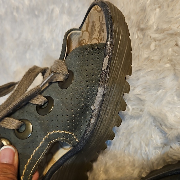 FLY London Black Slingback Wedge Sandals Lace Up Peep Toe Casual Shoes Size 41‎ - Picture 11 of 11